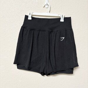 Gymshark Womens Vital Seamless 2 in 1 Pull On Gym Shorts Size XXL Black Marl